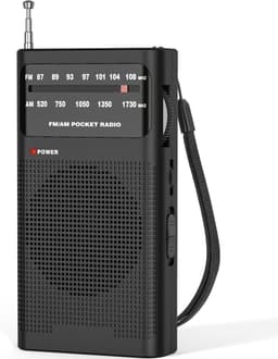 AM/FM-radio draagbaar voor thuis en buiten, transistorradio werkt op 2AA-batterijen met langeafstandsontvangst, luidspreker, transistorantenne, oortelefoonaansluiting, kleine geschenken voor senioren, ouderen - zwart — thumbnail 1