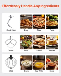 Keukenmachine, 8,3 QT Deegmixer, 1400 W, 6+P Snelheden, Keukenmachine met Kantelbare Kop en Roestvrijstalen Kom, Deeghaak, Garde, Platte Klopper, Schraper — thumbnail 5