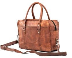Satchel Messenger Tas van Echt Leer - Ruwe Urban Vintage Look – Cognac Bruin - 37x27x10cm – A4 documenten/Laptop 15 inch – Miramar Model 051