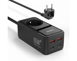 Sounix USB adapter - Verdeelstekker - Stopcontact Splitter - GaN Snellader 65W - Oplader Geschikt voor smartphone en laptop - Zwart