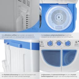 tectake® Mini Wasmachine - Kleine Wasmachine met Dubbele Trommel - Camping Wasmachine - Miniwasmachine met Centrifuge - Was-Droogcombinatie - 4,5kg Wassen, 3,5kg Drogen - Zuinig en Stil - Inclusief Aansluitslang — thumbnail 5