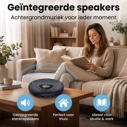 Sencision Draagbare CD Speler met Bluetooth 5.1 - Discman - CD Speler met Speakers - USB-C Oplaadbaar - Anti-Shock - Oordopjes en Opberghoes - Zwart — thumbnail 5