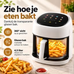 WiREO AirFry™ Airfryer met Glazen Bak - 4,5 Liter - Digitaal Bedieningspaneel - 10 Programma's - 1350W - Zwart/Wit — thumbnail 4