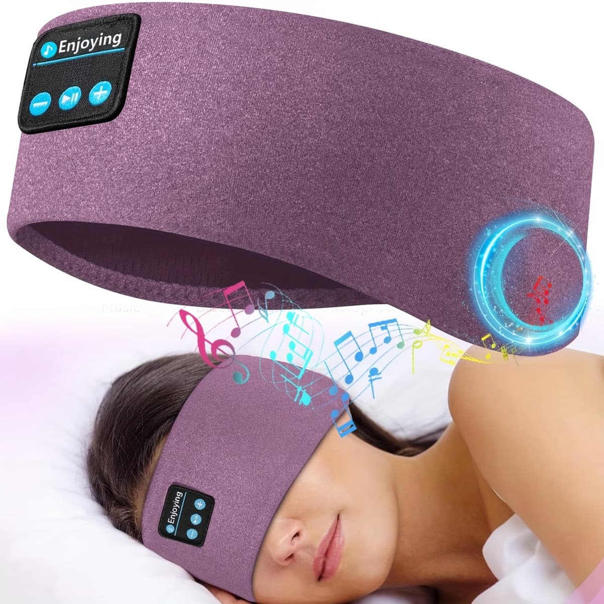 Paarse Draadloze Slaapkoptelefoon – Bluetooth Hoofdband voor Zijslapers – Ruisonderdrukking – Ultradun Ontwerp — afbeelding 1