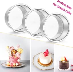 E-far 10,5 cm kleine taartvorm set van 3, roestvrij staal mini ronde Smash Cake bakpannen, niet giftig en gezond, spiegelafwerking en vaatwasmachinebestendig — thumbnail 5