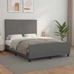 Bedframe met hoofdeinde, grijs, 140 x 190 cm, kunstleer, hotelbedframe, logeerkamer, bedframe voor slaapkamer, hotel, logeerkamer — thumbnail 1