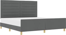 Bedframe met hoofdeinde Donkergrijs 180 x 200 cm Stof Platformbed Stofbekleding Schuimvulling Inclusief Lattenbodem Eenvoudig te Monteren Strak Design Slaapkamer Modern — thumbnail 2