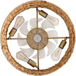 MIVRAY Plafondventilator Met Verlichting – Zes Snelheden – 50 x 20 Cm – Rattan en Kunststof – Koperkleurig – Voor Kleine Slaapkamers — thumbnail 5
