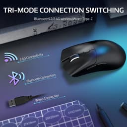 ATTACK SHARK R1 Draadloze Gaming Muis - Wired/2.4G/BT5.2 - Lichtgewicht 59G - PAW3311 - 18000DPI - Zwart — thumbnail 5