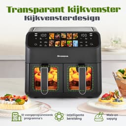 D&J Heteluchtoven - Airfryer - Heteluchtcirculatiesysteem - Dubbele Korf - 9L - Zwart - Led Touchbediening - 80 tot 200 Graden — thumbnail 2