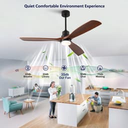 DESMIU Plafondventilator – Met Verlichting – 150 cm – Drie Houten Bladen – Walnoot Zwart – Afstandsbediening Met Timer – Omkeerbare Motor — thumbnail 4