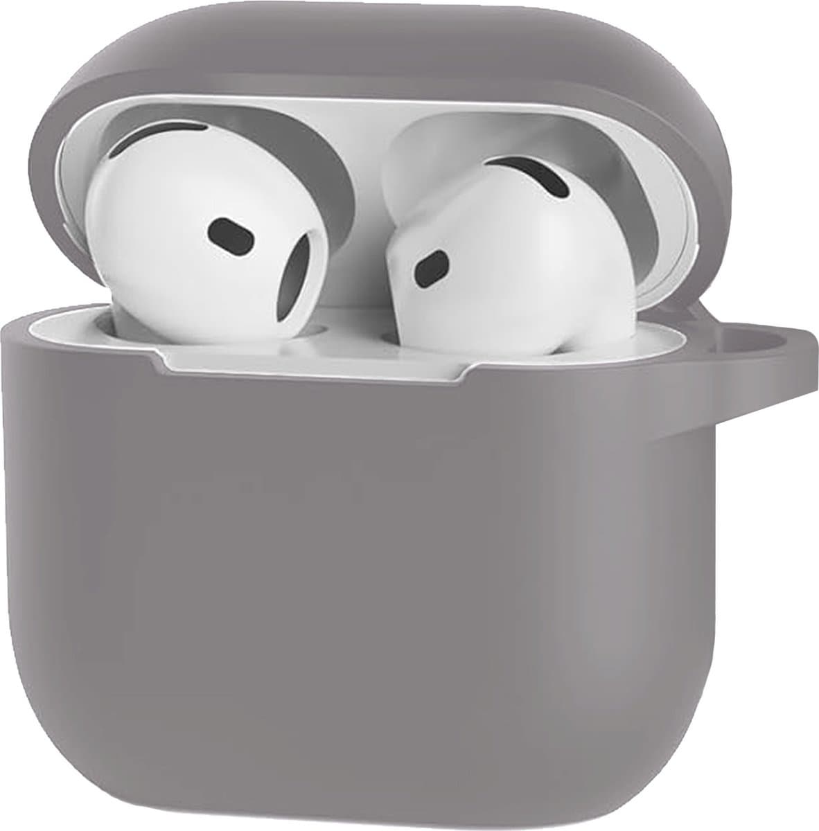 Hoesje Geschikt voor Apple AirPods 5 - Siliconen Hoes met Clip - Silicone Case Cover - Grijs — afbeelding 1