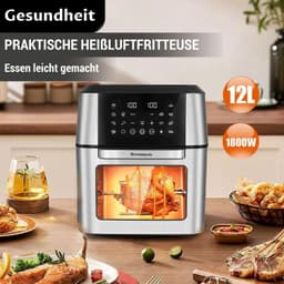 ITRONIQ Airfryer Oven XXL 12L – Heteluchtfriteuse 1800W – 12 Programma's – Rotisserie – Digitaal Touchscreen – RVS – Zwart — thumbnail 5