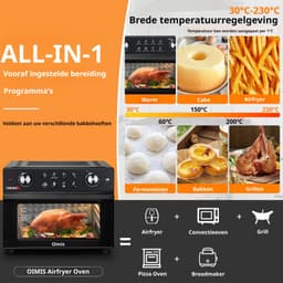 Airfryer oven 30L met broodroosterfunctie, snelle luchtcirculatie, handmatige bediening, 1800W, pizzaformaat — thumbnail 2