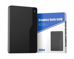 Levo® Externe Harde Schijf Extern 500GB Ultra Slim Draagbare Harde Schijf USB kabel HDD Opslag - Zwart - 13cm x 13cm x 2cm