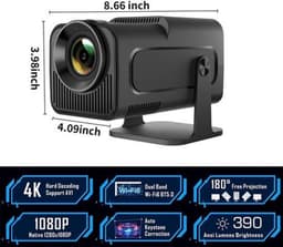 One Zisa - HY300 Mini - Beamer - Projector Beamer - Mini Meamer - 1920x1080dpi - Automatische focus - met WiFi - Android 11 - Zwart — thumbnail 4