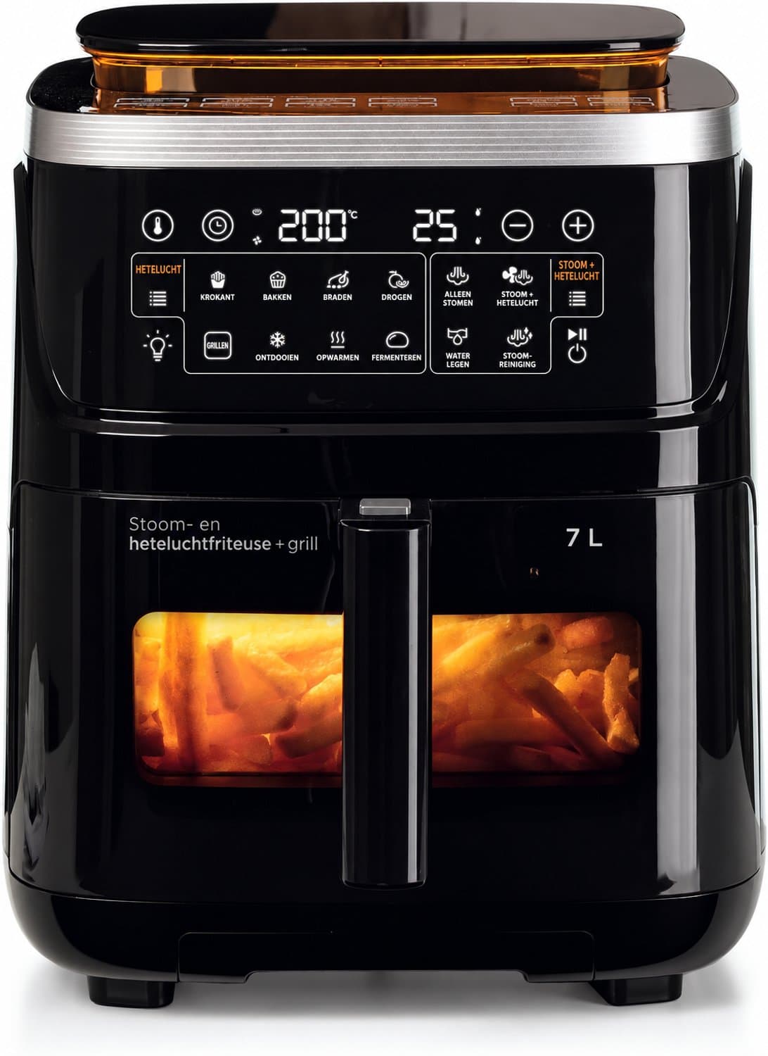 Airfryer met Stoomfunctie - 7 Liter - 1700 W - 10 Kookprogramma’s - Grillfunctie - Touchscreen - Kijkvenster - Zelfreiniging - Zwart — afbeelding 1