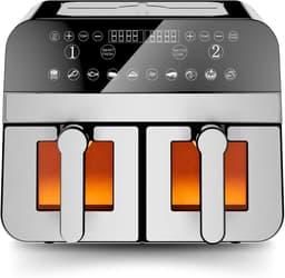 Nest, CNAFD45WS, 2400 W digitale heteluchtfriteuse met dubbele mand en 9 liter venster, gezond en snel koken, modern design, ideaal voor elke keuken, grijs — thumbnail 1
