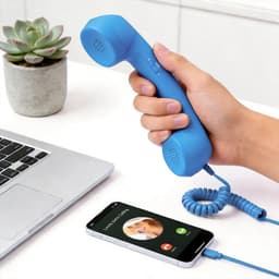 Retro Telefoonhoorn - Geschikt voor iPhone & Android - USB-C Bedrade Telefoonhoorn met Microfoon - Vintage Handset voor Bellen, Videogesprekken, Vergaderingen & Online Conferenties - Blauw — thumbnail 3