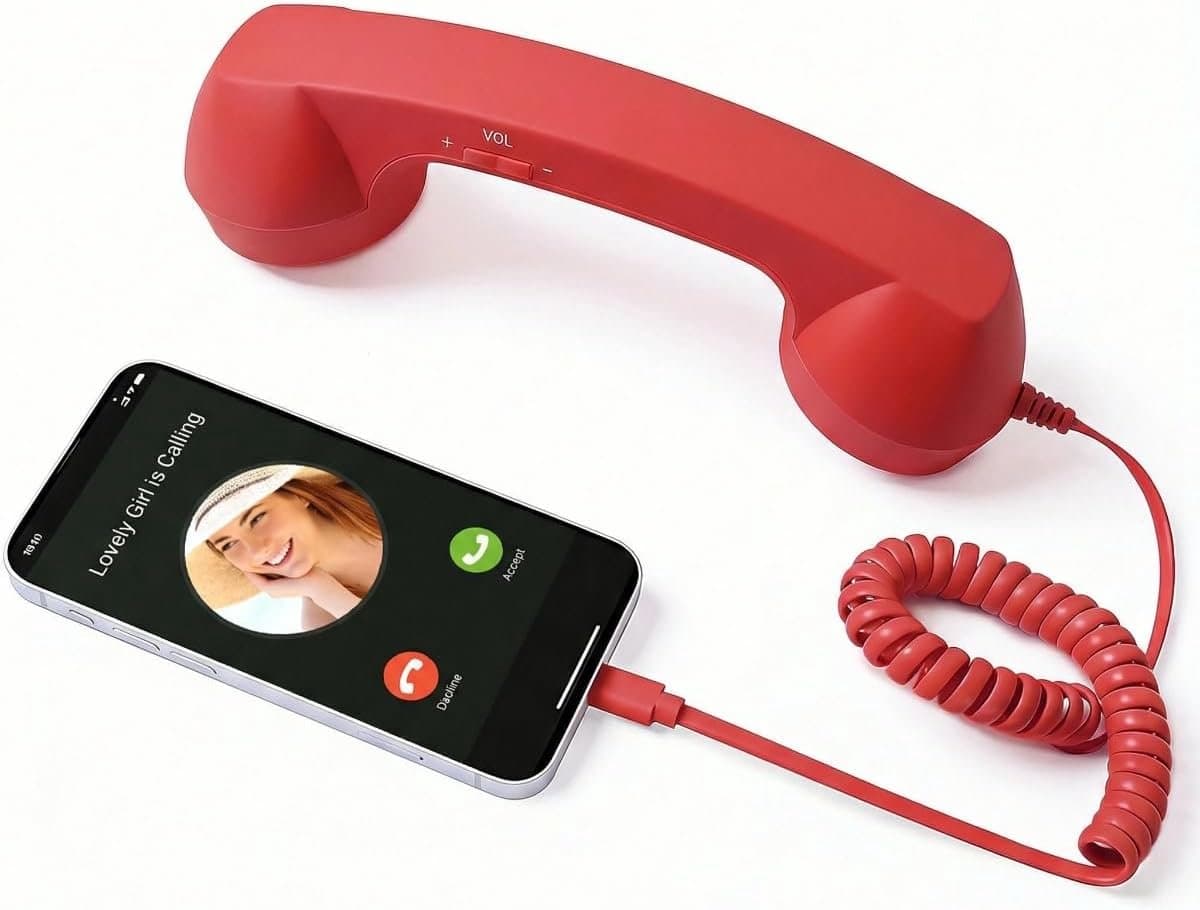 Retro Telefoonhoorn - Geschikt voor iPhone & Android - USB-C Bedrade Telefoonhoorn met Microfoon - Vintage Handset voor Bellen, Videogesprekken, Vergaderingen & Online Conferenties - Rood — afbeelding 1