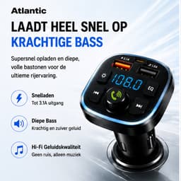 atlantic Bluetooth Transmitter - Fm transmitter - Bluetooth auto - USB-C lader 20W-Carkit - USB-A - SD Kaart - BT3.1 - 2026 model — thumbnail 2