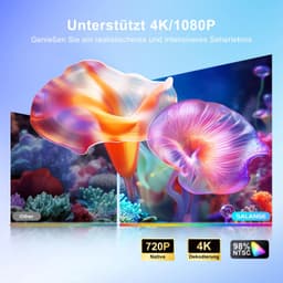 Mini Beamer - 1280 x 720 Resolutie Android 14 - 8000 Lumen Lichtsterkte - Draagbaar Wit - Smart Projector — thumbnail 3