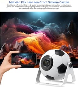 SNJY® Mini Beamer - Mini Projector - Beamer Full HD - 1080P HD - 270° Rotatie - Voetbal - Wit — thumbnail 3