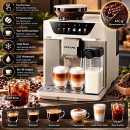 DREAME Volautomatische Koffiemachine – Espresso, Cappuccino, Latte & Cold Brew – Touchscreen – 9 Maalstanden – 2L Watertank – 450g Bonenreservoir – Crème — thumbnail 2