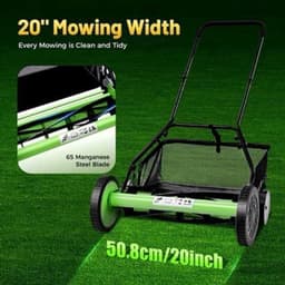 Handgrasmaaier – Handmaaier – Kooimesmaaier – Duwgrasmaaier – Gazonmaaier – 50,8 cm Maaibreedte – 9 Instelbare Maaihoogtes – 65-Mangaan Stalen Messen – Met Opvangzak – Groen — thumbnail 1
