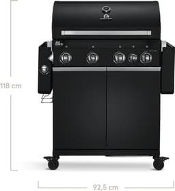 BURNHARD® 4 Branders gasbarbecue Big FRED Black Series 3 incl. achterbrander, keramische 900°C infraroodbrander, zijkookplaat, gietijzeren grillrooster + uitklapbare zijtafels — thumbnail 4