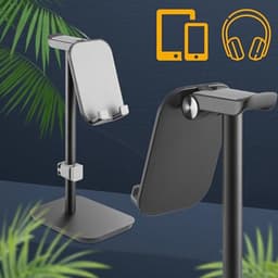 Hoofdtelefoonhouder met kantelbare telefoonstandaard - Aluminium en ergonomisch ontwerp voor thuis en kantoor — thumbnail 5