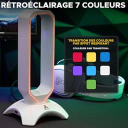 Gaming Headset Stand met RGB Backlight en USB Hub - Universele Hoofdtelefoonhouder voor PC, PS5, Xbox en Switch - Antislip en Ruimtebesparend - Wit 2024 — thumbnail 3
