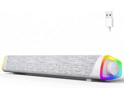 Computerluidsprekers, Bedrade USB-aangedreven Bluetooth V5.3 PC Sound Bar, Kleurrijke LED-verlichting met schakelknop, Computer SoundBar voor Desktop