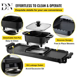 Deniva - Elektrische BBQ Pan Grill & Hot pot - 2-in-1 - Gourmetstel - Anti Aanbak - Rookvrij - BBQ - Grill - 2400W - 1-8 Personen — thumbnail 5