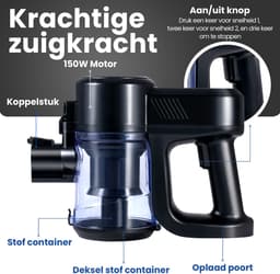 Saaf G80 Steelstofzuiger - 150W - Steelstofzuiger Draadloos - Stofzuiger Zonder Zak - 7-delige set met Buigbare Steel - 22kPa - Kruimeldief - Zwart — thumbnail 2