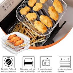 Stainless Steel Air Fryer Rack - 3-Layer Stackable Dehydrator with Tongs and Brush — thumbnail 2