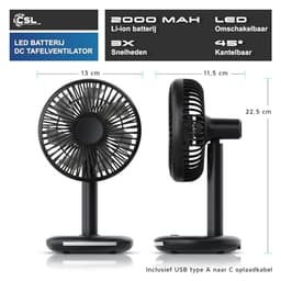 Draadloze Mini USB Tafelventilator met Accu - Stille Brushless Motor en Lichtstrip — thumbnail 3