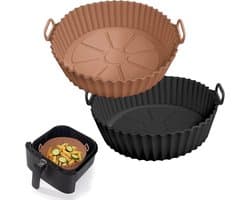 Daity 2 stuks Airfryer siliconen bakvorm, 8 inch Airfryer mandje, siliconen bakvorm, geschikt voor Airfryer oven, herbruikbare bakvorm ovenaccessoires (bruin, zwart)
