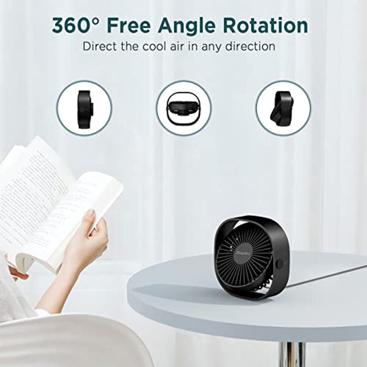 Mini USB Ventilator met Stille Werking en 360 Graden Rotatie - Bureauventilator met 3 Snelheden voor Thuis en Kantoor — afbeelding 1