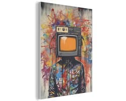 Akoestisch wandpaneel 60x80 cm - Vilt schilderij Televisie - Graffiti - Mens - Kleuren - Akoestische panelen - Geluidsdempende wanddecoratie - Geluidsisolatie woonkamer - Muurdecoratie geluidspanelen