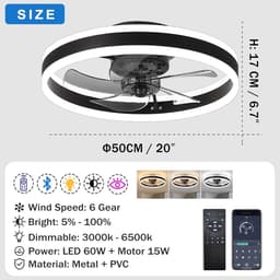 Omkeerbare Plafondventilator met Dimbare Verlichting en Afstandsbediening voor Woonkamer en Slaapkamer — thumbnail 2