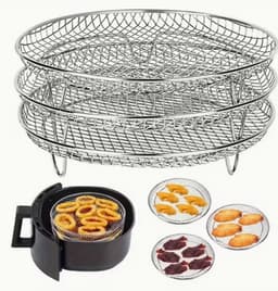 3-laags Roestvrijstalen Airfryer Accessoireset - Stapelbaar, Vaatwasserbestendig voor Ovens & Frituurpotten, Perfect voor Gezond Vakantie Bakken — thumbnail 8