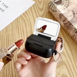Telestore - Hoesje geschikte voor AirPods Pro 3 - TPU hybride hoesje Beschermhoes - hoesje met spiegel AirPods Pro 3 Cover - AirPods Pro 3 Hoesje - Geschikt voor Apple Airpods Pro 3 - panter luipaard - hard cover met make up spiegel - sleutelhanger — thumbnail 3