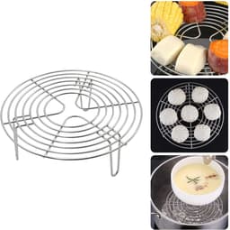 Rond stoomrek - Koelrek - Roestvrijstalen pannenrek - Kookrek - Stoomrek voor de airfryer - Stoomrek voor de snelkookpan - Taartrek -19.5*7.5cm - Geschikt voor bakken, inmaken, koken, stomen en grillen in de keuken - Zilver — thumbnail 1