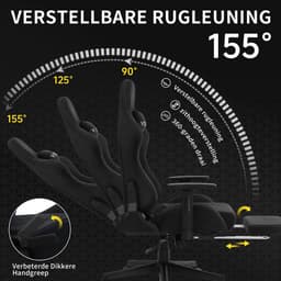 Gaming stoel - luxe imitatie suède Gamestoel- ergonomische bureaustoel met voetensteun - hoofdsteun en lendenkussen-3D armleuningen-90-155 graden rugleuning-zwart — thumbnail 3