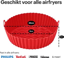 HipWare - Airfryer Siliconen mandje - Antiaanbaklaag - Vaatwasserbestendig - Rond - Rood — thumbnail 6