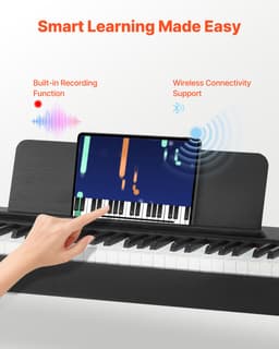 VEVOR Digitale Piano, 88 Toetsen Volledig Gewogen, Aanslaggevoelig, Elektrische Piano met Meubelstandaard, AC-adapter, Drievoudig Pedaal, Opnamefunctie, 280 Toetsen, Draadloze Verbinding, voor Beginners, Zwart — thumbnail 5