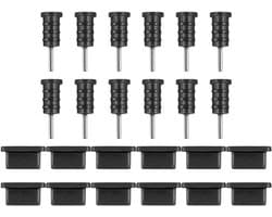 Brenzoos - Stofstoppers voor elektrische telefoonaansluiting - Charmjack voor hoofdtelefoon - 12 paar - Anti-verstopping - Oorkoptelefoon - Zwart