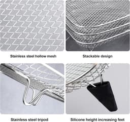 Air Fryer Rack, 3 stuks airfryer-accessoires, 3-laags stapelbaar luchtfriteuse-rek, accessoires heteluchtfriteuse, voor oven, airfryer-accessoires, vierkant, roestvrij staal, grillrooster voor grillen — thumbnail 5