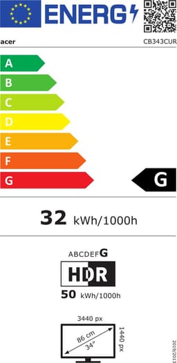 Acer CB343CUR computer monitor 86,4 cm (34") 3440 x 1440 Pixels UltraWide Quad HD LED Zwart, Zilver — thumbnail 3